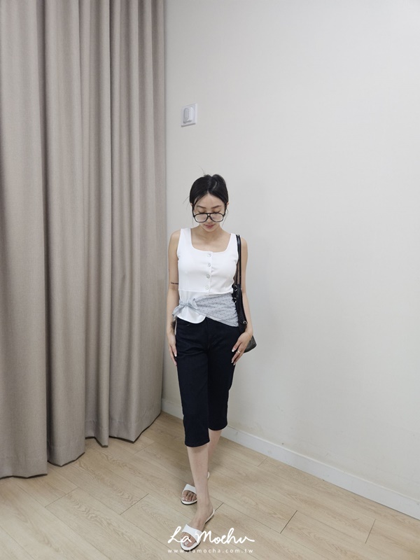 方領貝殼扣棉質背心